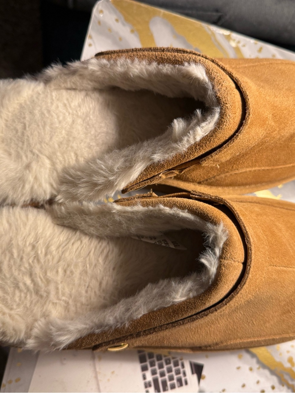 Faux-Shearling Lined Slip-On Mules in Tan